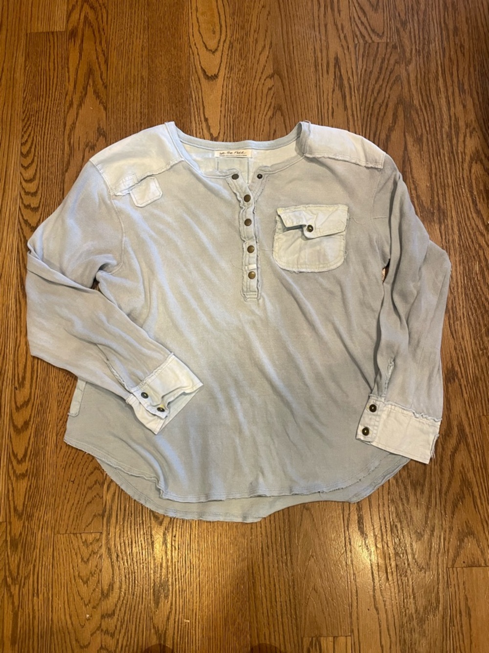 We The Free Light Blue Long-Sleeve Henley- gene henley top
